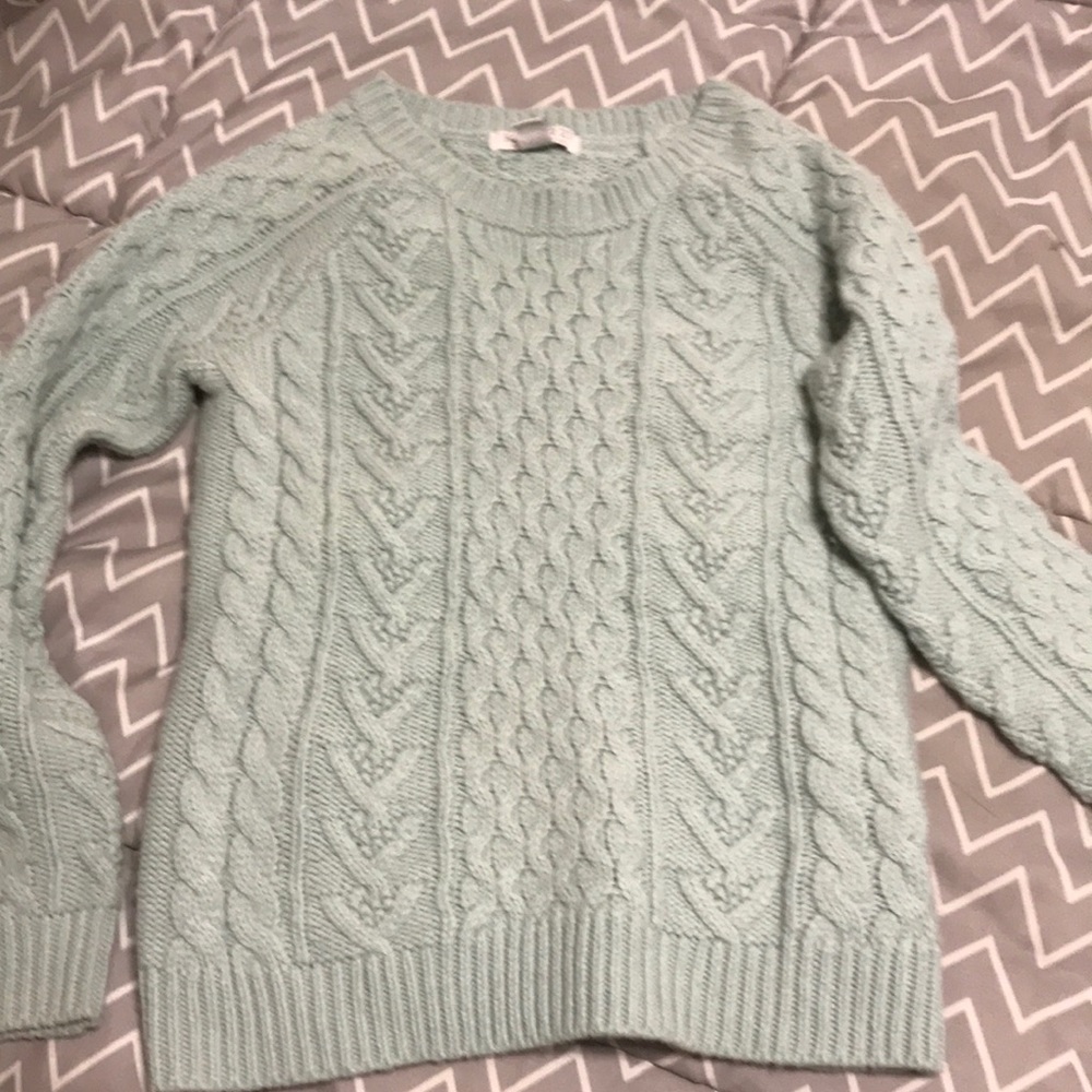 Pastel green cable knit wool sweater